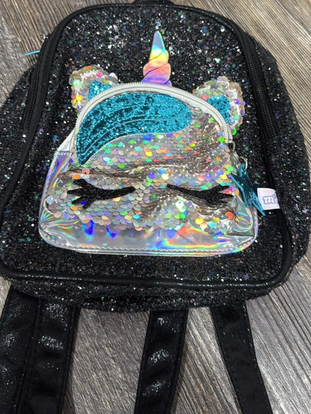 Black Glitter Unicorn Sequin Kids Backpack